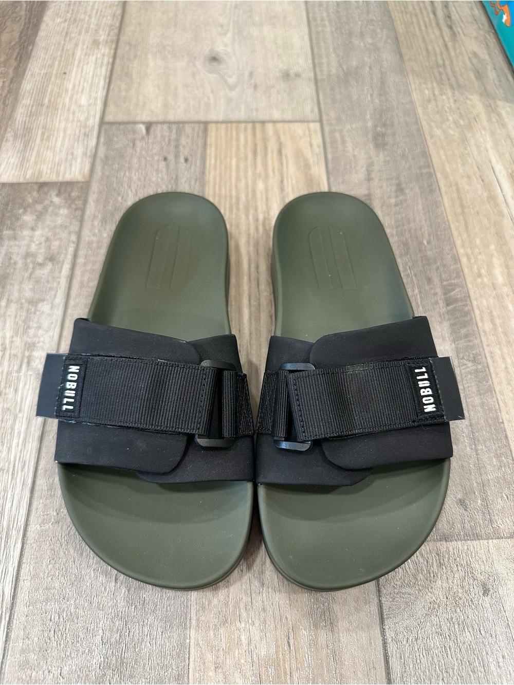 NOBULL Olive Green Slide Sandals with Black Adjustable Strap
